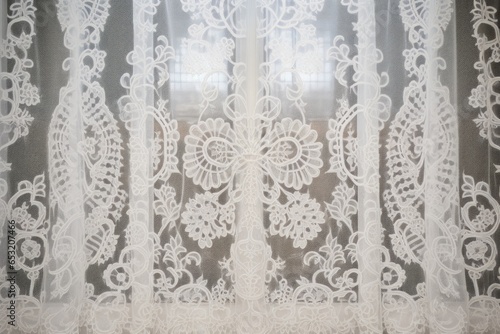 intricate lace detail on a white synagogue curtain