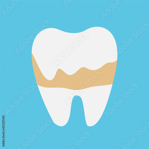 A tooth with plaque on a blue background. Vector, flat style