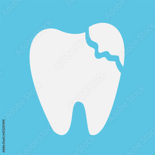 A tooth with a chipped piece. Vector, flat style