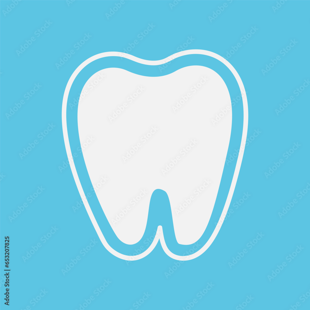 A white tooth with a shield on a blue background. Vector, flat style A white tooth with a shield on a blue background. Vector, flat style