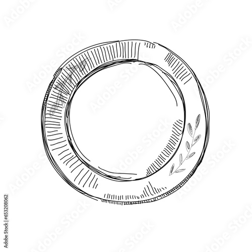 Plate on a white background. Black and white sketch. Vector