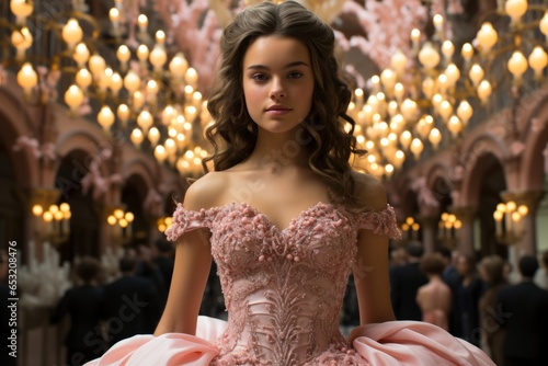 Quinceañera celebrating her 15th birthday with her elegant ball gown, Generative AI