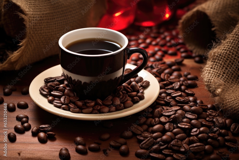 Obraz premium fair trade coffee beans around a coffee cup