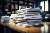 stack of paper files with business data on a desk