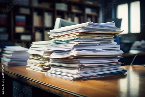 stack of paper files with business data on a desk