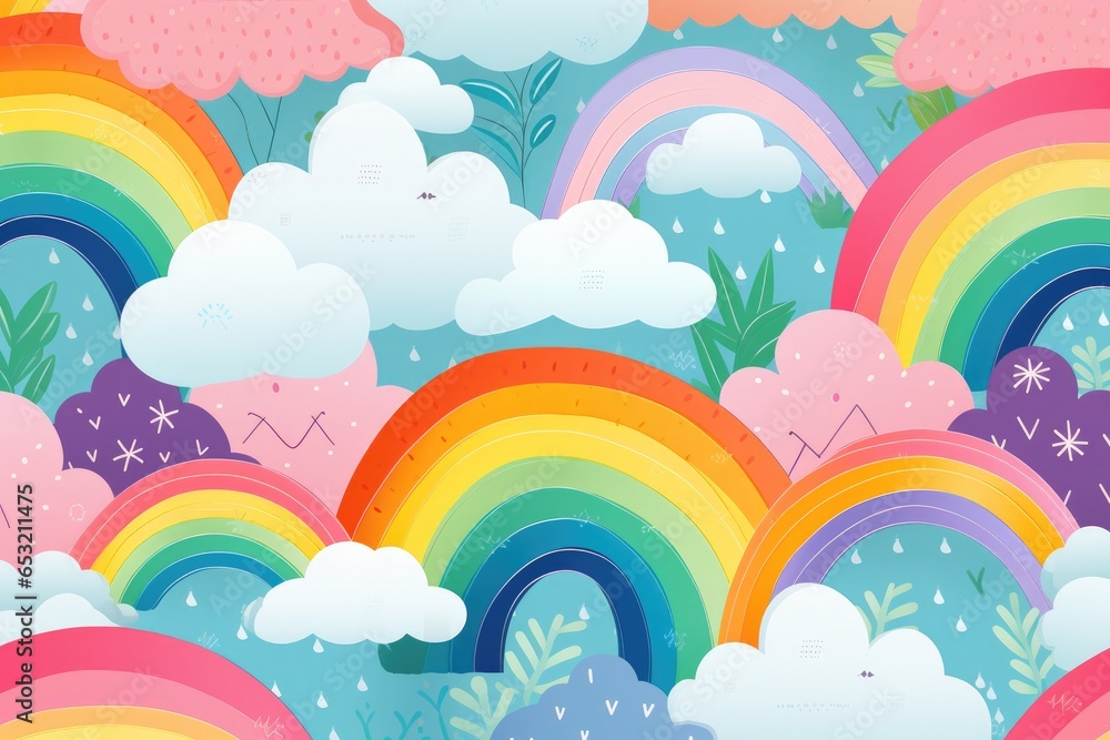 Cute rainbow on pattern background. Generative AI Cute rainbow on pattern background. Generative AI