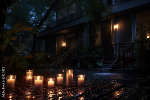 outdoor candles flickering in the dark
