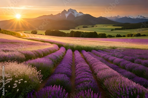 lavender field at sunset. AI-Generated. 