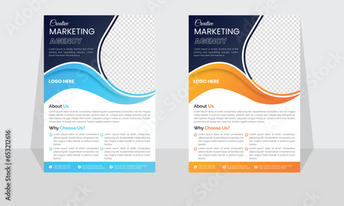 Corporate modern business flyer template design set, minimal business flyer template or eye catching flyer design, flyer in A4 with colorful business proposal, modern with blue and orange flyer