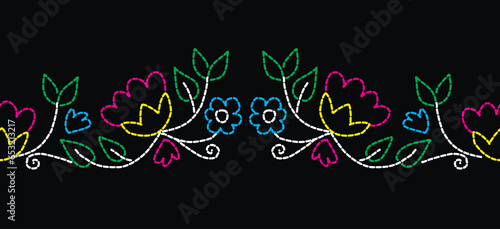 Motif ethnic handmade border beautiful art. Ethnic leaf floral background art. folk embroidery, Mexican, Peruvian, Indian, Asia, Moroccan, Turkey, and Uzbek style. Aztec geometric art ornament print.