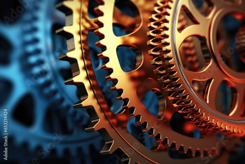 two gears meshing together against a techy background