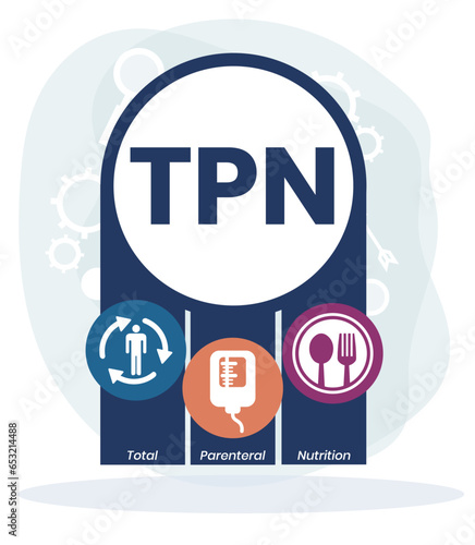 TPN - Total Parenteral Nutrition acronym. medical concept background. vector illustration concept with keywords. lettering illustration with icons for web banner, flyer, landing page