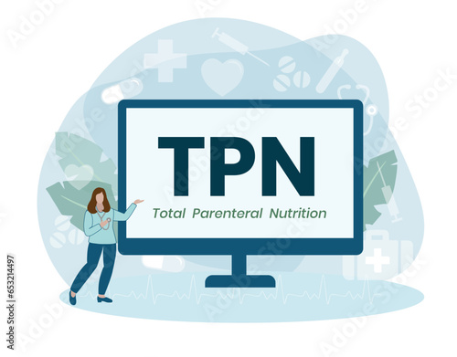 TPN - Total Parenteral Nutrition acronym. medical concept background. vector illustration concept with keywords. lettering illustration with icons for web banner, flyer, landing page