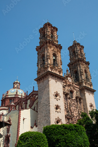 Churrigueresque Style Towers, Church of Santa Prisca de Taxco, founded 1751, UNESCO World Heritage Site, Taxco, Guerrero, Mexico photo