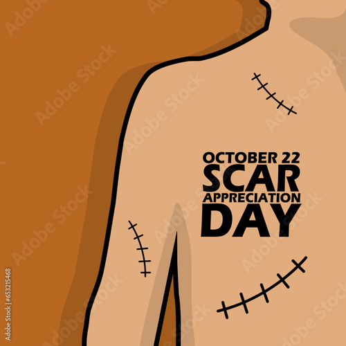 Illustration of a person's body covered in scars and bold text on brown background to commemorate National Scar Appreciation Day on October 22