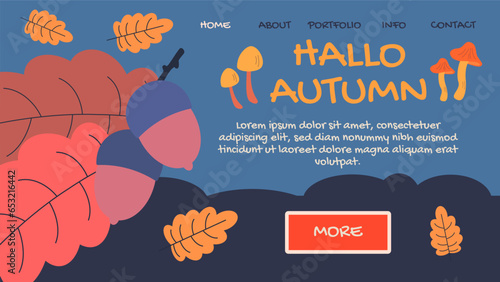 Hallo autumn poster. Website or banner template  landing page.