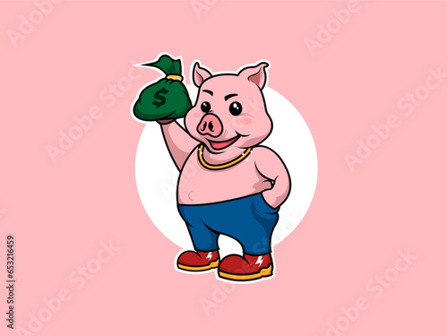 Vector mascot cartoon pig animal money hype logo