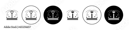 Irrigation sprinklers icon set in black filled and outlined style. suitable for UI designs