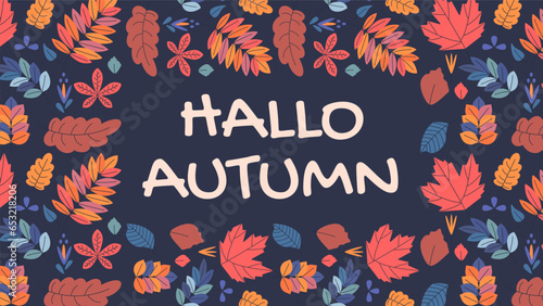 Hallo autumn poster. Website or banner template, landing page.