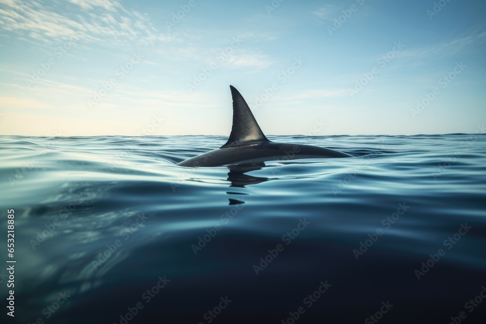 Naklejka premium a shark fin above calm sea surface