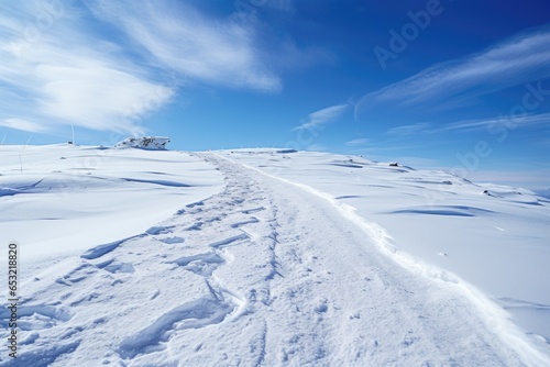 ski tracks leading off a summit