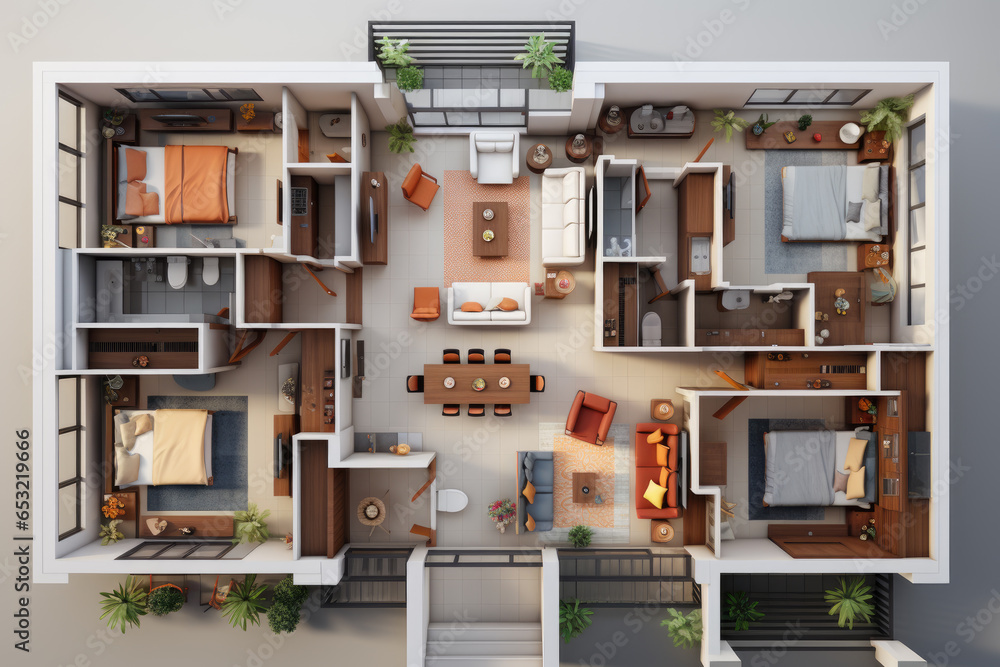 Generative ai illustration of bedrooms apartment floor plan Generative ai illustration of bedrooms apartment floor plan