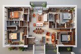 Generative ai illustration of  bedrooms apartment floor plan