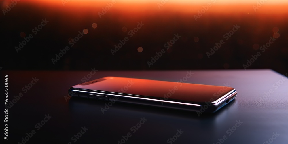 Close Up Phone With Orange Background, Dark background, Phone On Dark Background Close Up Phone With Orange Background, Dark background, Phone On Dark Background