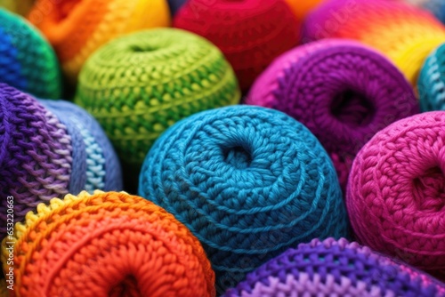 closeup of rainbow colored yarn balls knit together © Alfazet Chronicles
