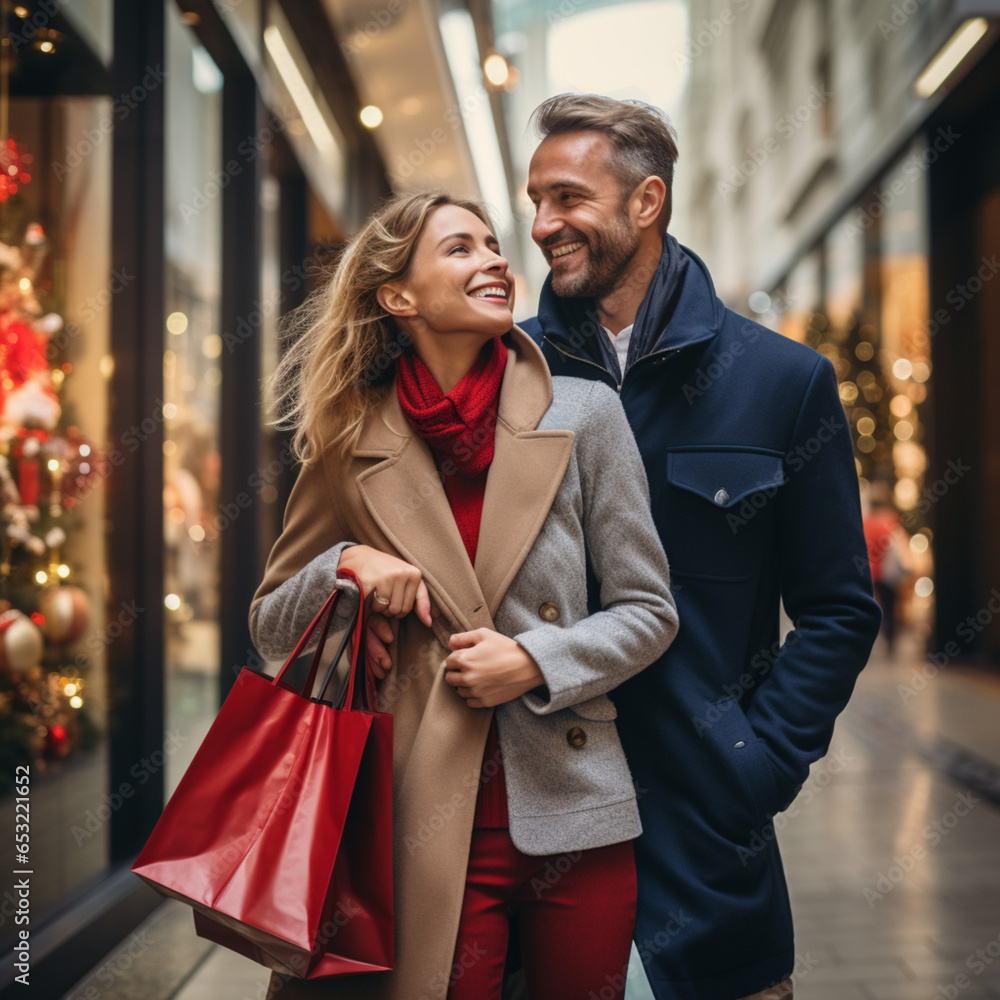 Couple going shopping at Christmas.