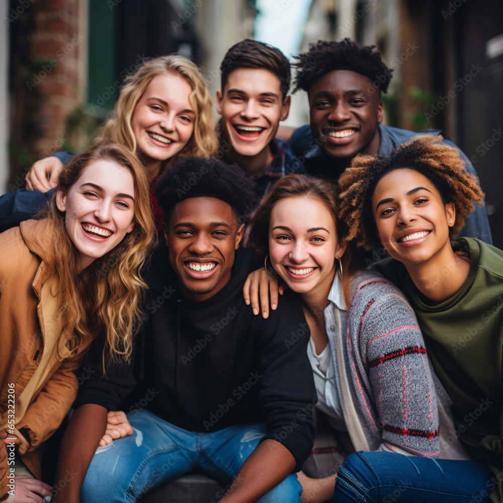 Diverse group of young friends.