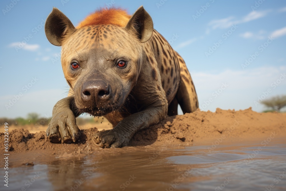 Obraz premium hyena scavenging in a dry savannah