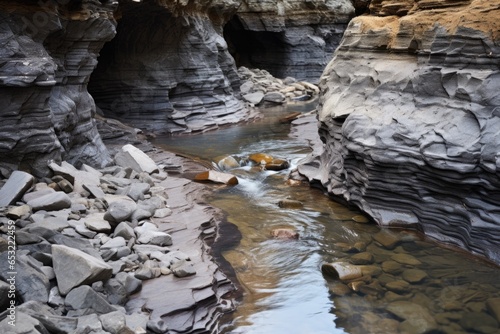 flowing river eroding sedimentary rocks