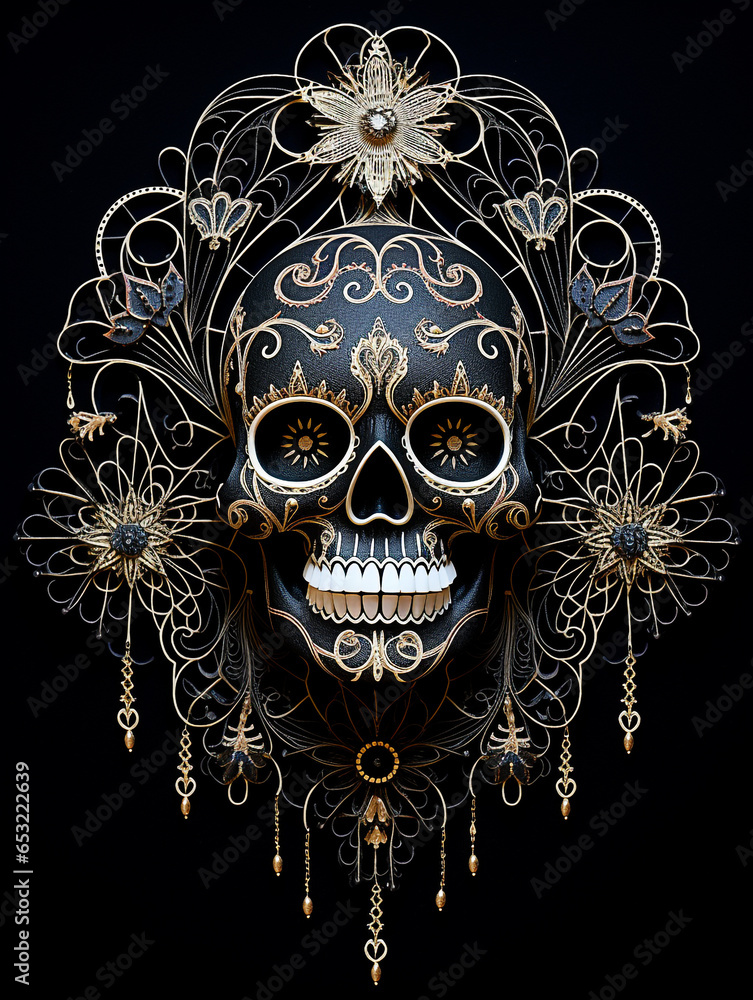 Ornate Mexican Sugar Skull, Day of the Dead Skull Ornate Mexican Sugar Skull, Day of the Dead Skull