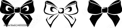 Bows. Black silhouettes of bows isolated on a white background. Set of vector black and white illustrations
