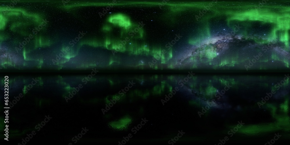 HDRI - Ice terrain with Aurora Borealis on the sky - Panorama