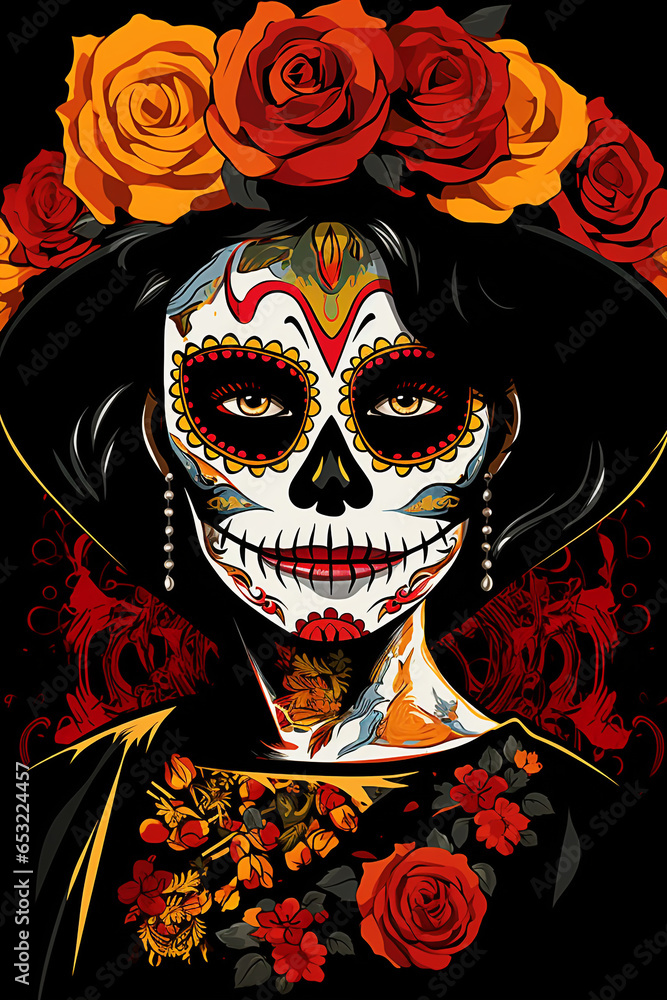 Calavera Catrina Sugar skull makeup. Dia de los muertos. Day of The Dead. Halloween Calavera Catrina Sugar skull makeup. Dia de los muertos. Day of The Dead. Halloween