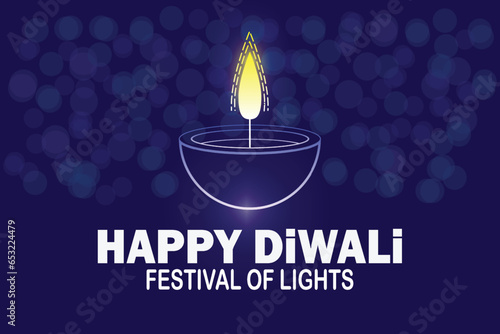 Happy Diwali festival of lights greeting card. Vector illustration.