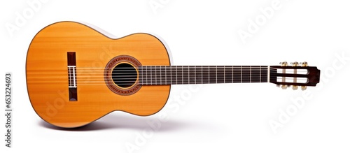 Isolated white background classic six string acoustic guitar