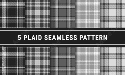 Grey Black White Set Plaid Check Tartan Seamless Pattern
