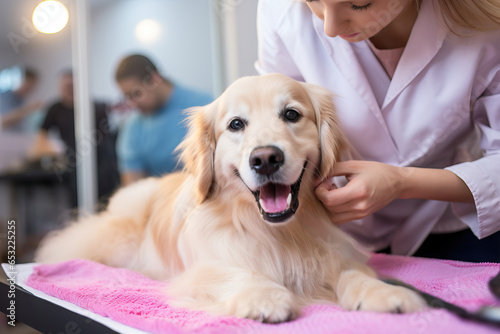 Taking care of the dog's health and fur, receiving a groomer