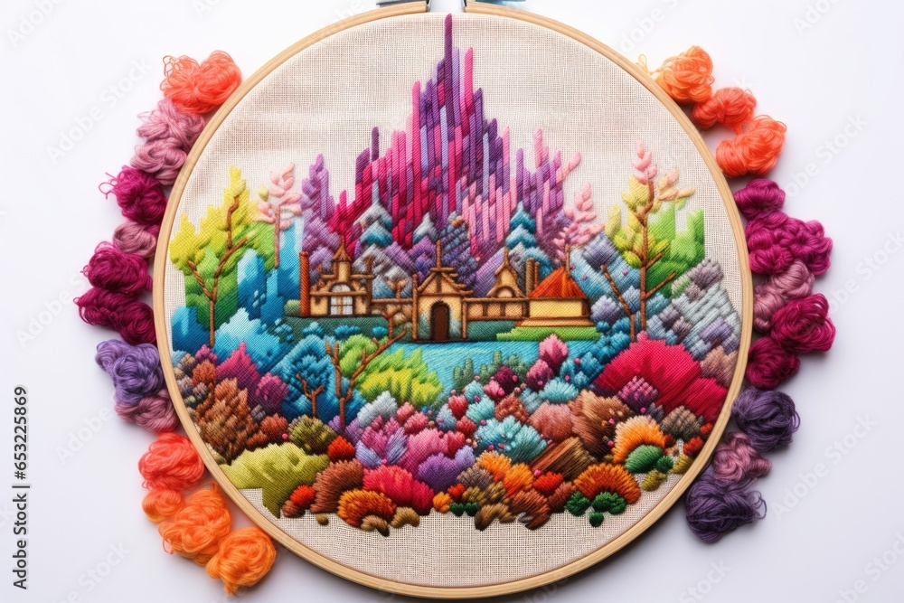 cross-stitch embroidery kit with colorful threads