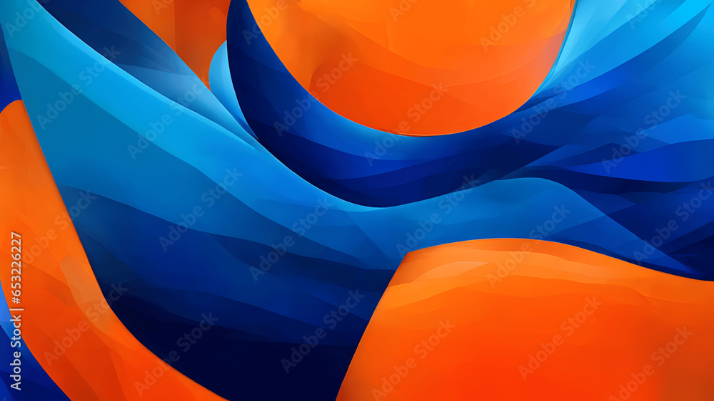 Abstract background of blue and orange curved lines. 3d render illustration, generative AI - obrazy, fototapety, plakaty 