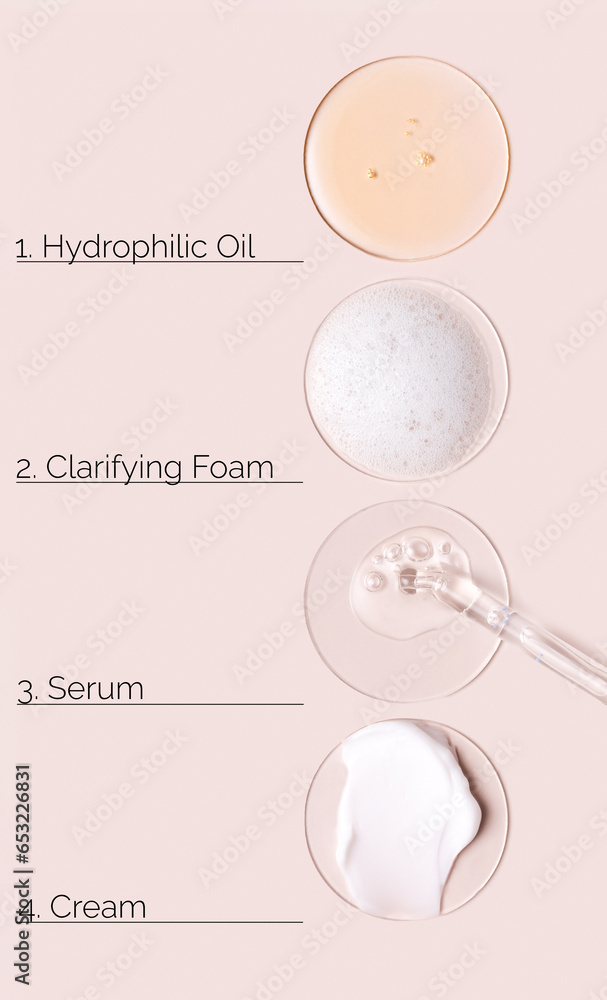 Stages of face care step by step. Face care washing cleansing with foam
