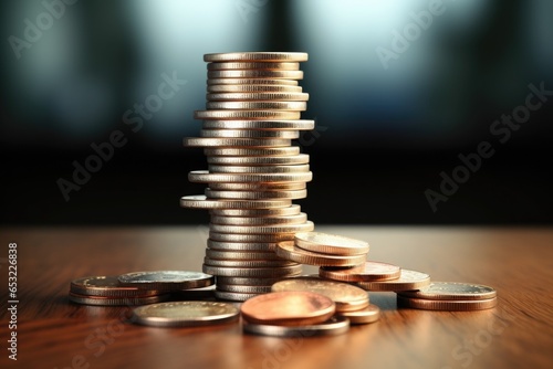 stack of coins teetering on edge of a table