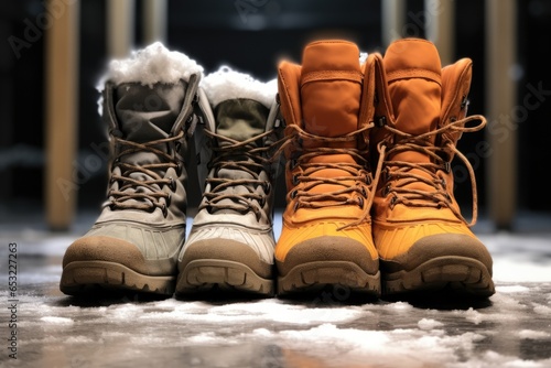 two pairs of snow boots one next to the other