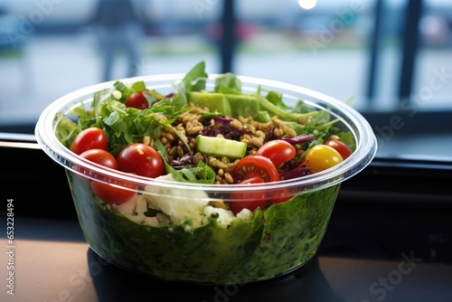 salad in a take-away container at an airport