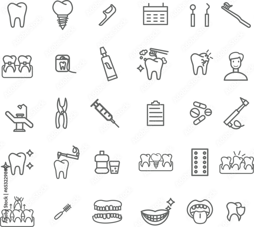 Set of dental care Icons. Simple line art style icons pack. Vector illustration Set of dental care Icons. Simple line art style icons pack. Vector illustration