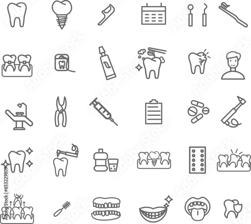Set of dental care Icons. Simple line art style icons pack. Vector illustration