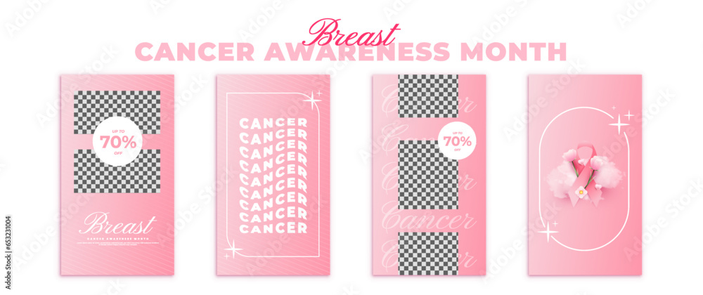 collection of social media story post designs for breast cancer awareness month